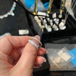 Sterling Silver Pavé Double-Band Ring - Silver